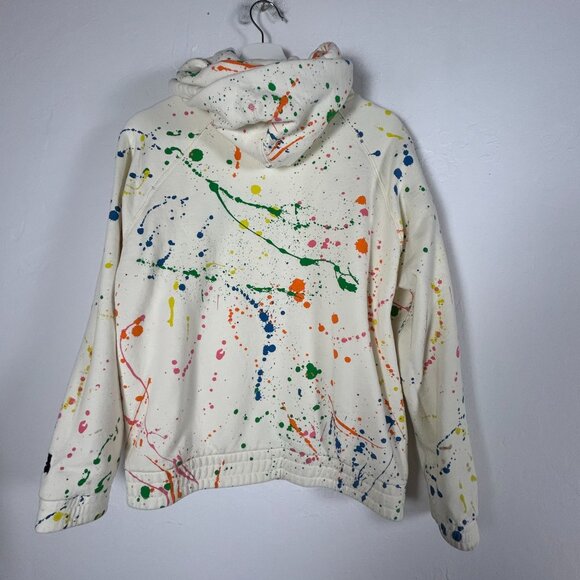 Teddy Fresh Womens XS Paint Splatter Hoodie White Multicolor Pullover Pockets - Picture 2 of 11
